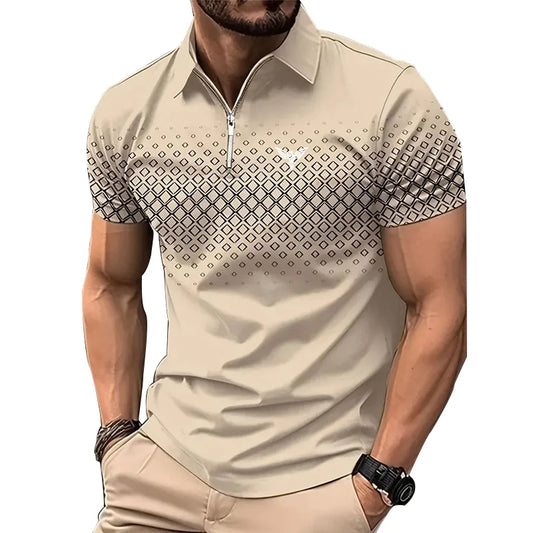 Men Personality Summer Fashion Sport Short Sleeve Casual Lapel Zipper Polo Shirt Men Print Polyester Quick Drying Polo Shirt Top