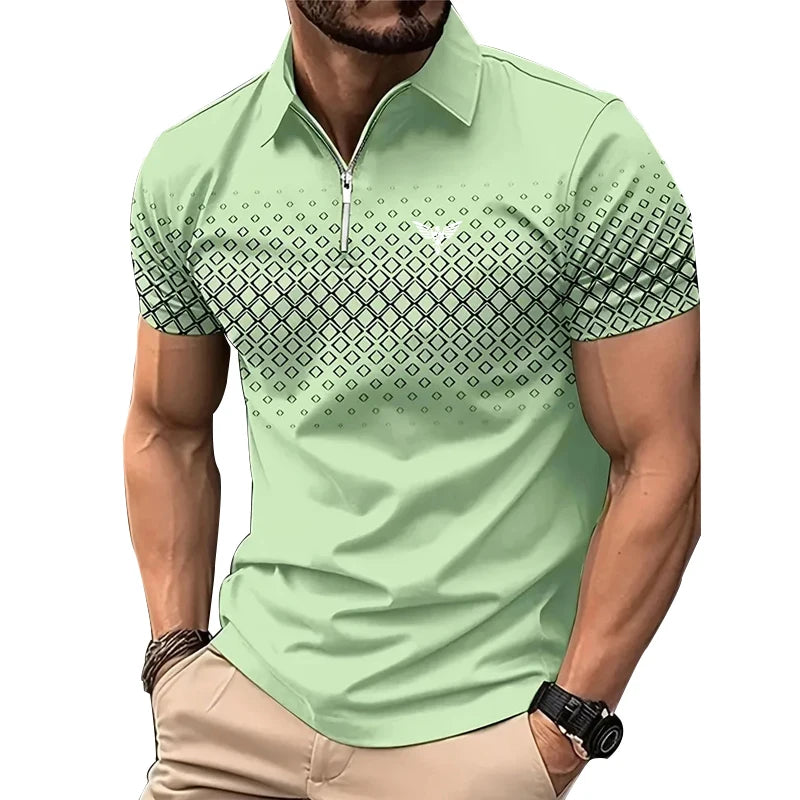 Men Personality Summer Fashion Sport Short Sleeve Casual Lapel Zipper Polo Shirt Men Print Polyester Quick Drying Polo Shirt Top